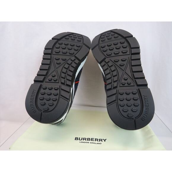 NIB BURBERRY UNION NAVY LEATHER MESH RED LOGO LOW TOP SNEAKERS 8 US 41 ITALY - Picture 11 of 12